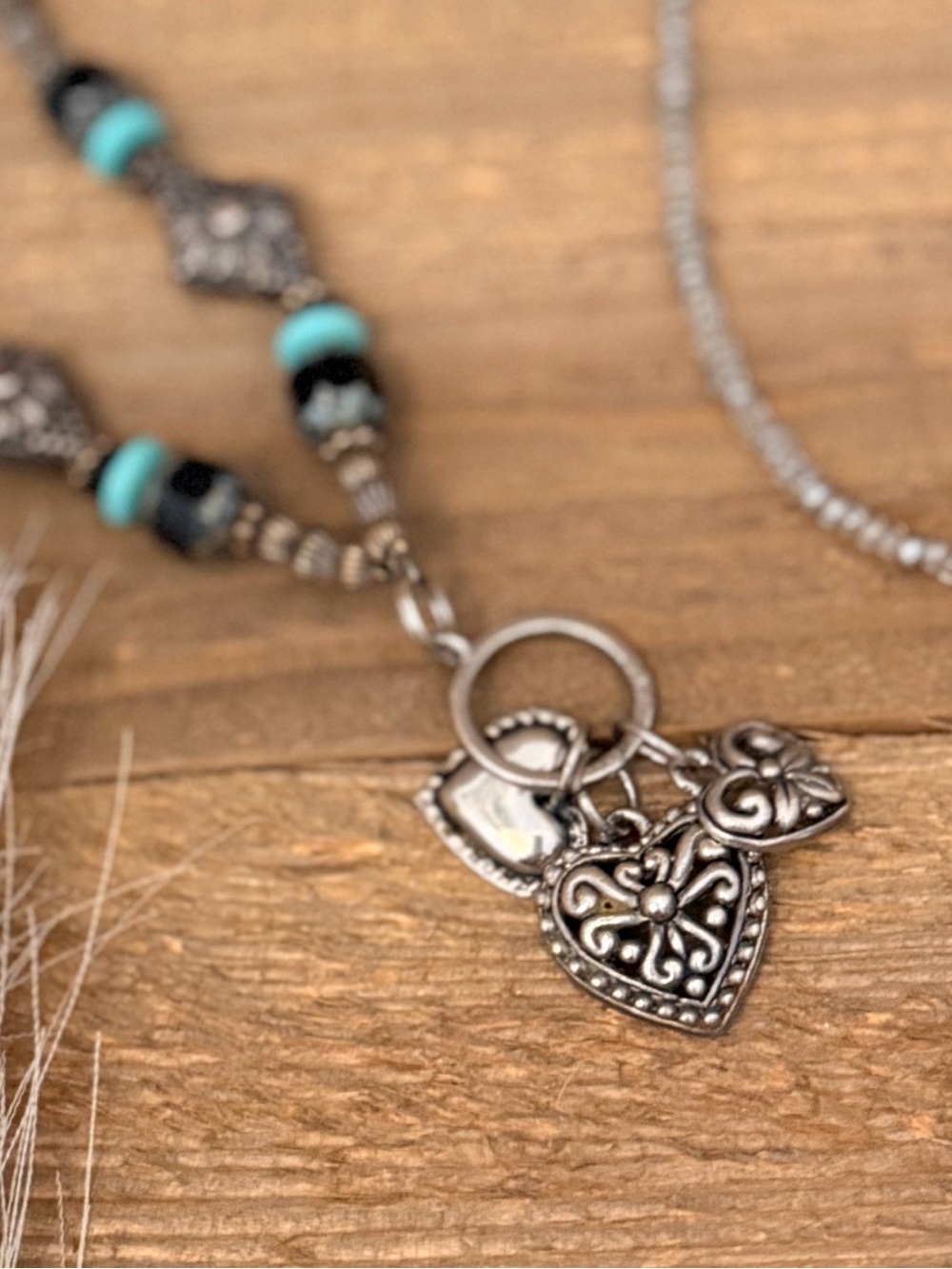 Silver and Turquoise Heart Pendant Necklace - Women Jewelry